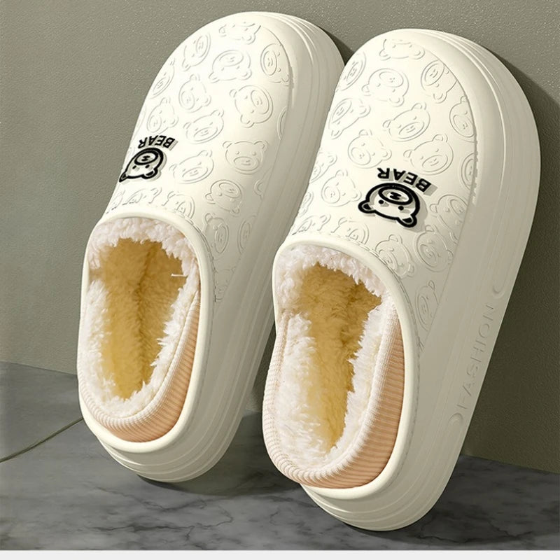 Fashion woman Cotton Slippers Winter Short Plush Casual Waterproof home footwear men indoor non slip warm comfort outdoor shoes
