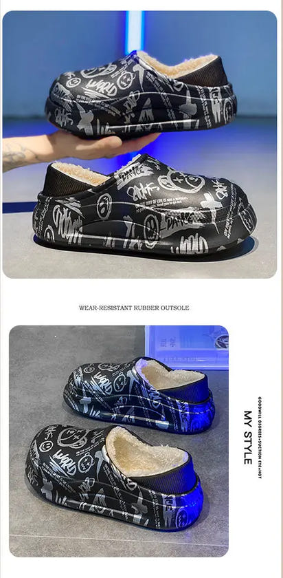 Winter Foot Slippers Men Women Outer Wear Velvet Thickened Warm Home Couple Anti-slip Waterproof Cotton Shoes