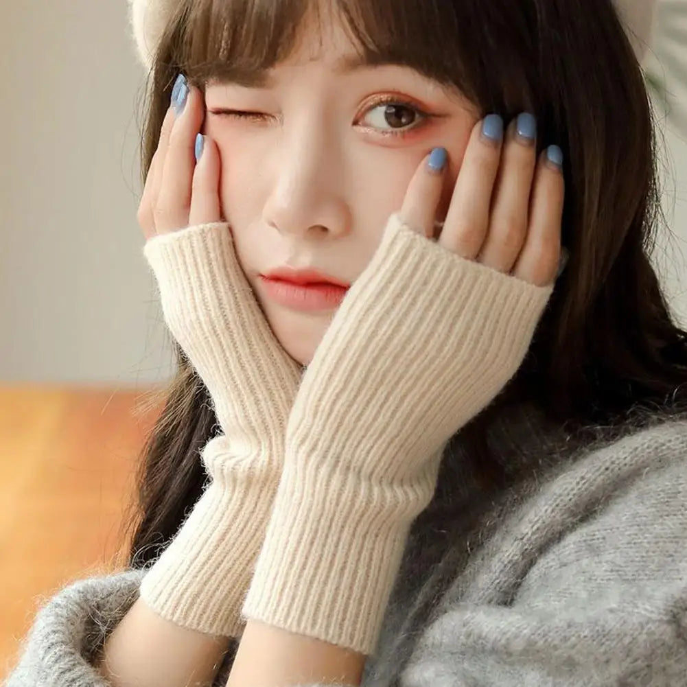 Half Finger Gloves for Women Winter Soft Warm Knitting Arm Gloves Soft Warm Half Finger Handschoenen Unisex Mitten Guantes
