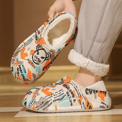 Winter Foot Slippers Men Women Outer Wear Velvet Thickened Warm Home Couple Anti-slip Waterproof Cotton Shoes