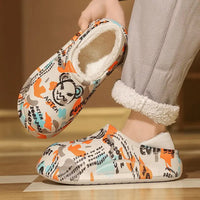 Winter Foot Slippers Men Women Outer Wear Velvet Thickened Warm Home Couple Anti-slip Waterproof Cotton Shoes