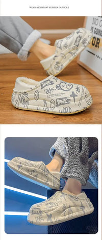 Winter Foot Slippers Men Women Outer Wear Velvet Thickened Warm Home Couple Anti-slip Waterproof Cotton Shoes