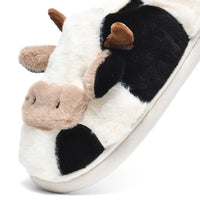 Winter Warm Plush Cow Face Slippers Non-Slip Soft Sole Home Fuzzy Footwear Cute Animal Themed Cozy Slippers Indoor Use Women/Men