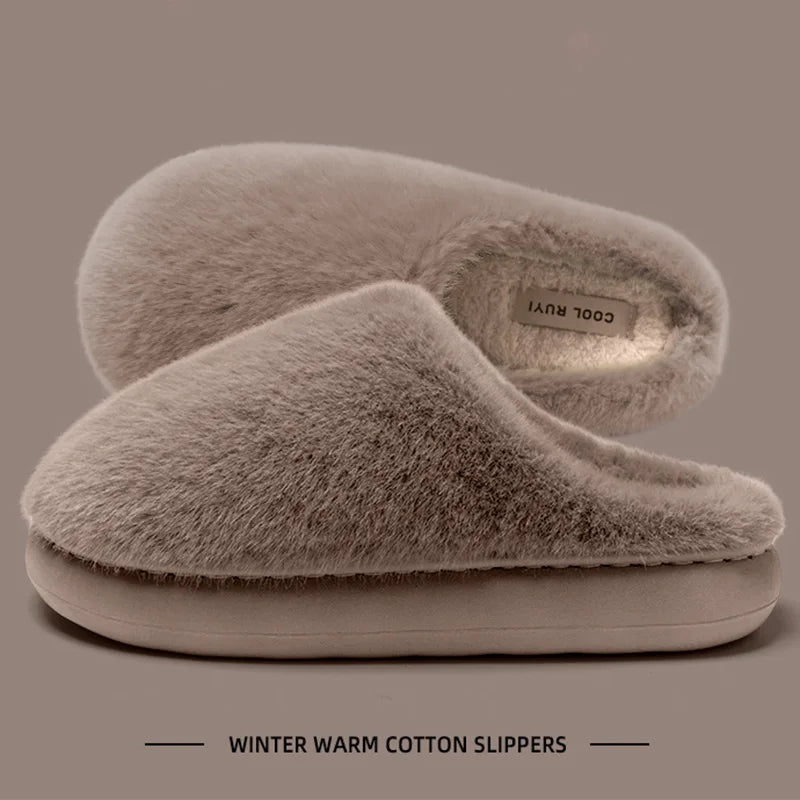 Winter Women's Faux Fur Warm Slippers-Plush Toe-Cover Slip-Resistant Cotton House Shoes,Soft Cozy Indoor Slides with Thick Sole