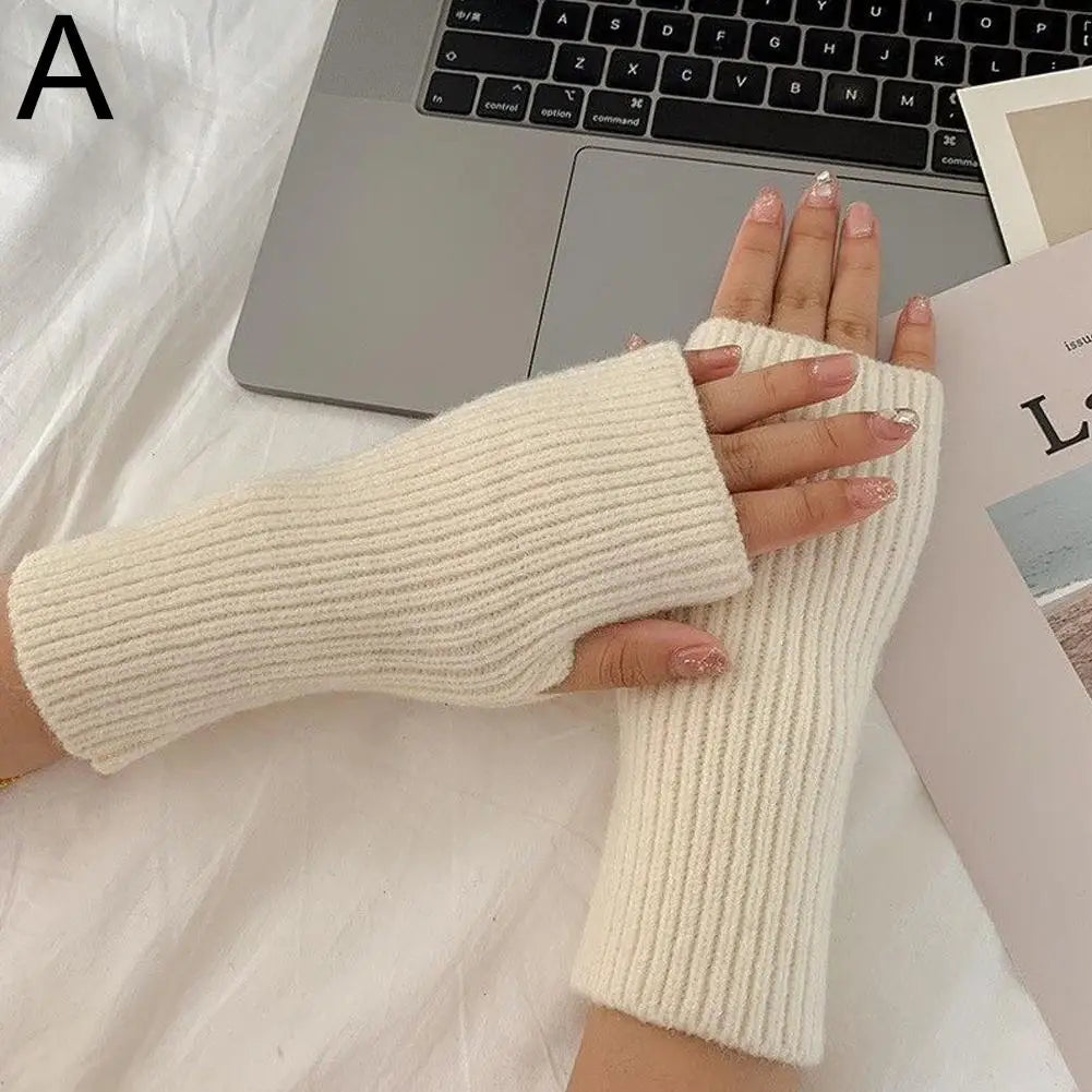 Half Finger Gloves for Women Winter Soft Warm Knitting Arm Gloves Soft Warm Half Finger Handschoenen Unisex Mitten Guantes