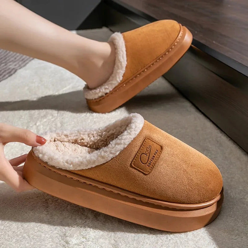 Cozy Winter Plush Slippers for Women Thick Sole Non Slip Indoor Home Slippers Woman Comfortable Warm Couples House Cotton Shoes