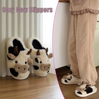 Winter Warm Plush Cow Face Slippers Non-Slip Soft Sole Home Fuzzy Footwear Cute Animal Themed Cozy Slippers Indoor Use Women/Men