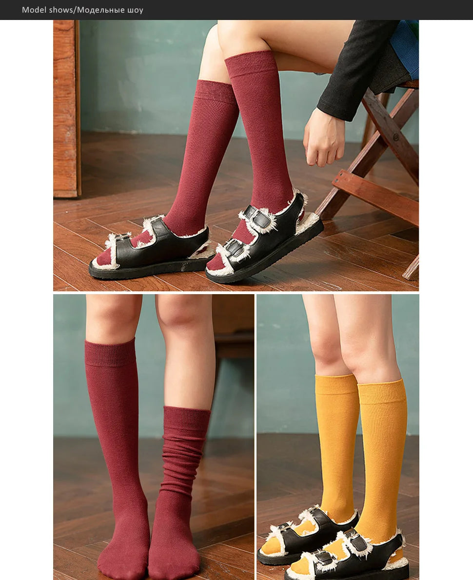 Long Socks Women Stockings Organic Cotton Solid Warm Thigh High Ladies Girls Street Fashion Young Casual Knee Socks Harajuku