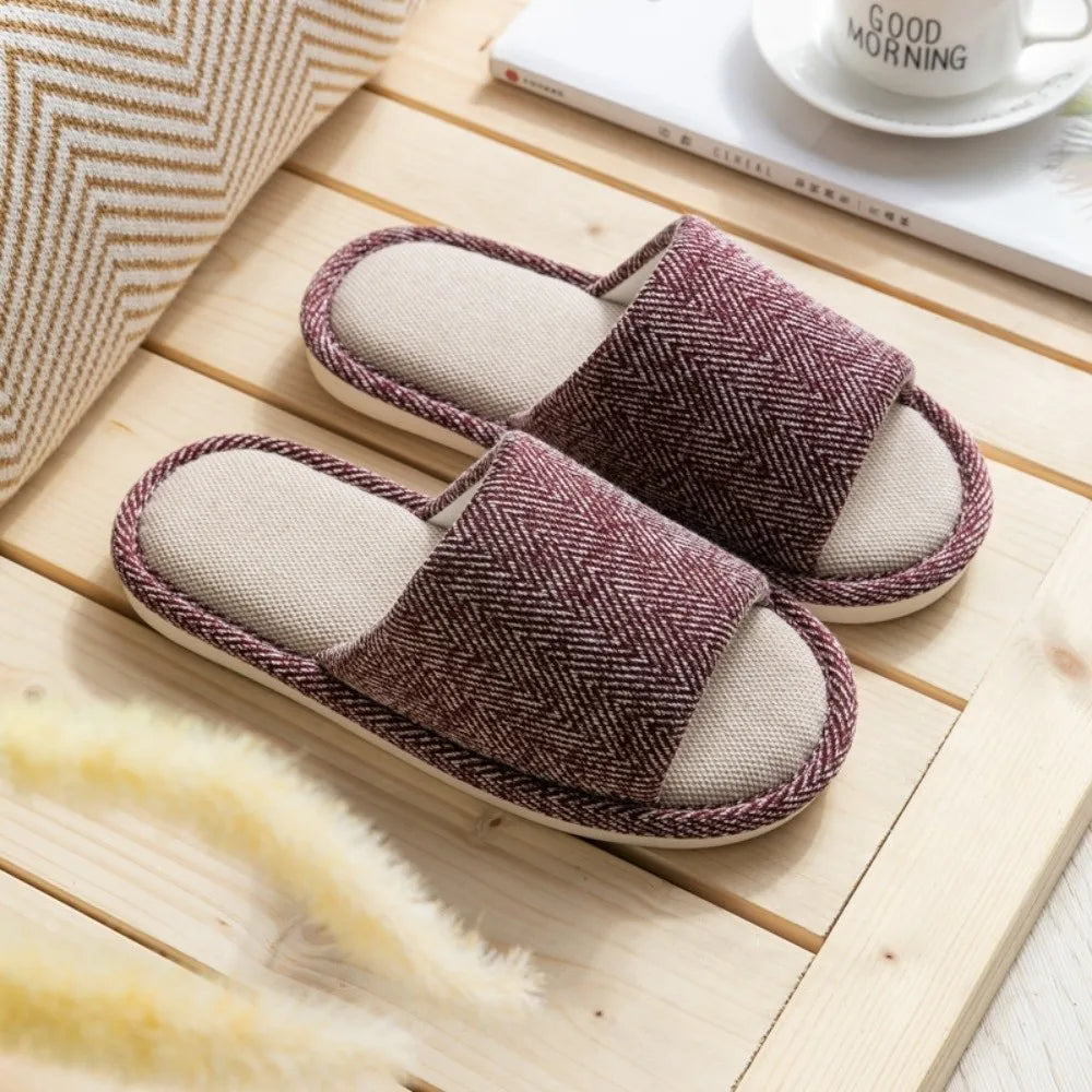 Cozy Letter Linen Bear Slippers Soft Durable Couple Indoor Slippers Casual Footwear Soft Home Slippers Spring Autumn