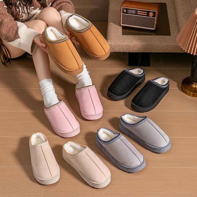 Women's Plush Slippers Winter Warm House Shoes Fashion Thick EVA Sole for Indoor Outdoor Use Cozy Non-Slip Couple Home Footwear