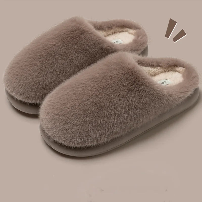 Winter Women's Faux Fur Warm Slippers-Plush Toe-Cover Slip-Resistant Cotton House Shoes,Soft Cozy Indoor Slides with Thick Sole