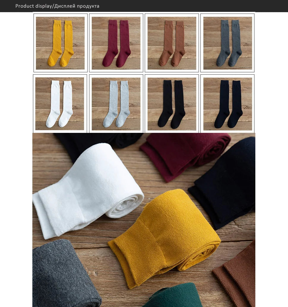 Long Socks Women Stockings Organic Cotton Solid Warm Thigh High Ladies Girls Street Fashion Young Casual Knee Socks Harajuku