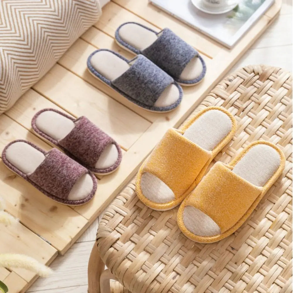 Cozy Letter Linen Bear Slippers Soft Durable Couple Indoor Slippers Casual Footwear Soft Home Slippers Spring Autumn