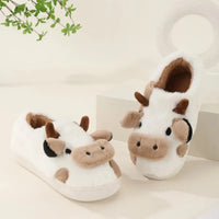 Winter Warm Plush Cow Face Slippers Non-Slip Soft Sole Home Fuzzy Footwear Cute Animal Themed Cozy Slippers Indoor Use Women/Men