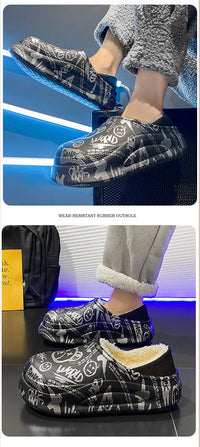 Winter Foot Slippers Men Women Outer Wear Velvet Thickened Warm Home Couple Anti-slip Waterproof Cotton Shoes