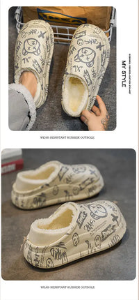 Winter Foot Slippers Men Women Outer Wear Velvet Thickened Warm Home Couple Anti-slip Waterproof Cotton Shoes