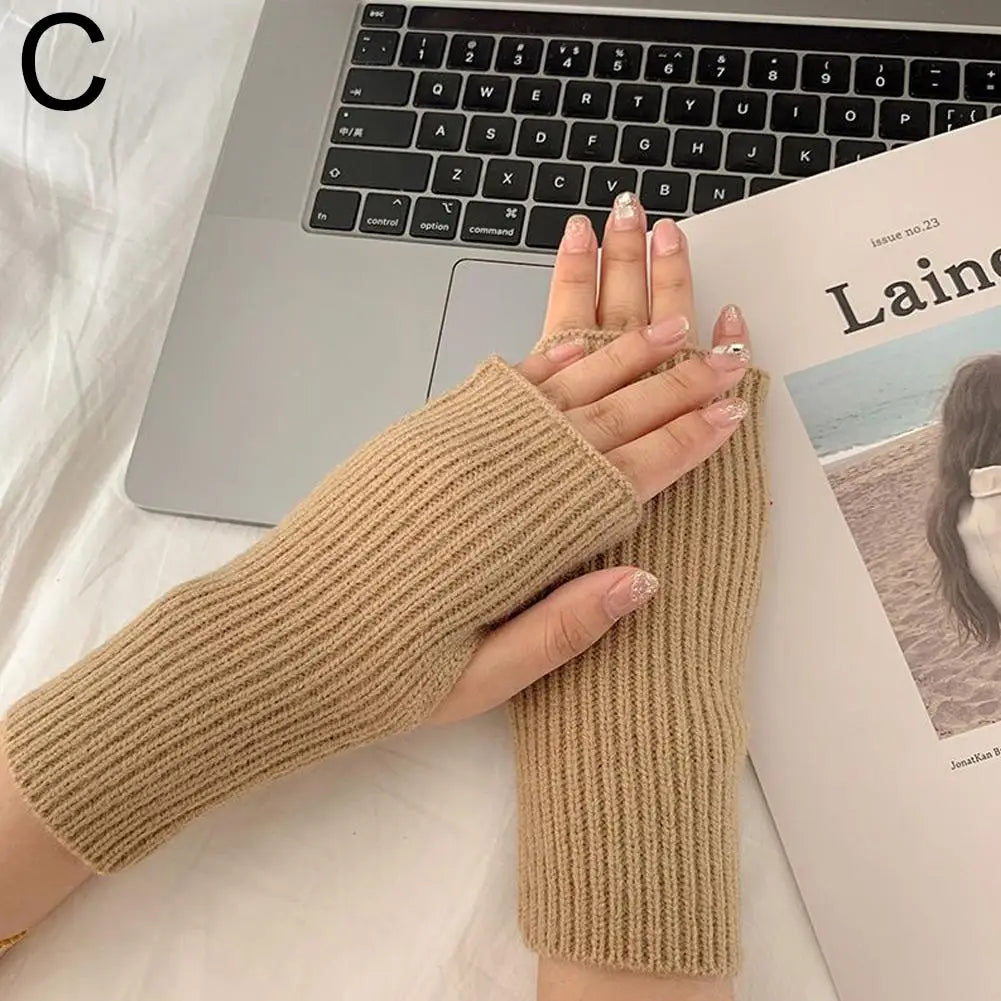 Half Finger Gloves for Women Winter Soft Warm Knitting Arm Gloves Soft Warm Half Finger Handschoenen Unisex Mitten Guantes