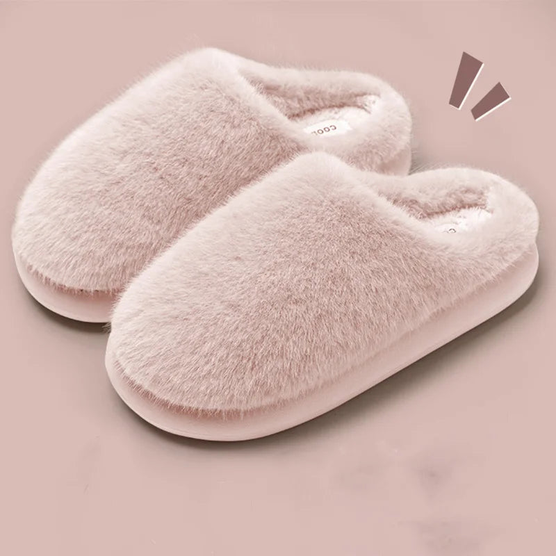 Winter Women's Faux Fur Warm Slippers-Plush Toe-Cover Slip-Resistant Cotton House Shoes,Soft Cozy Indoor Slides with Thick Sole