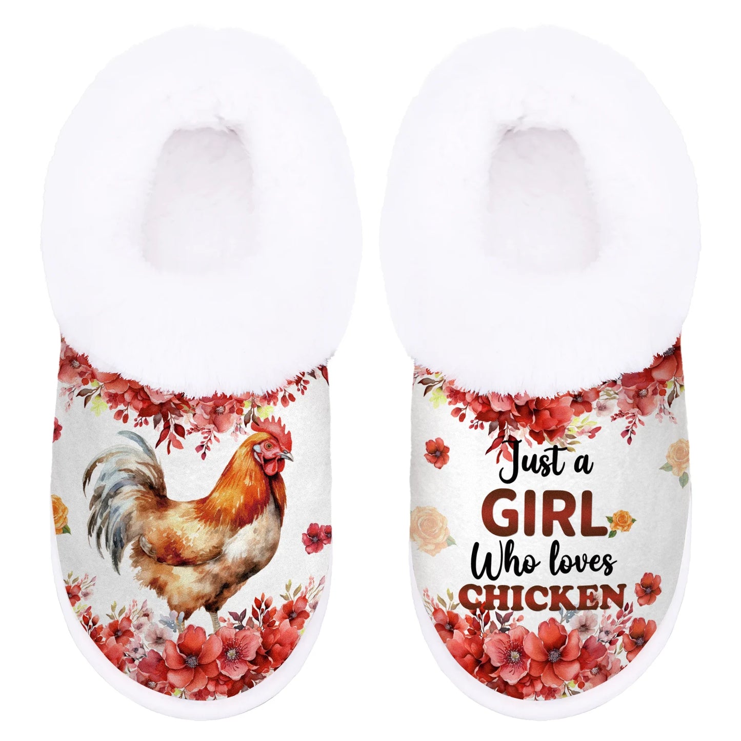 Cozy Chicken Lover Slippers for Women – Soft Fuzzy Indoor/Outdoor House Shoes with Non-Slip Rubber Sole