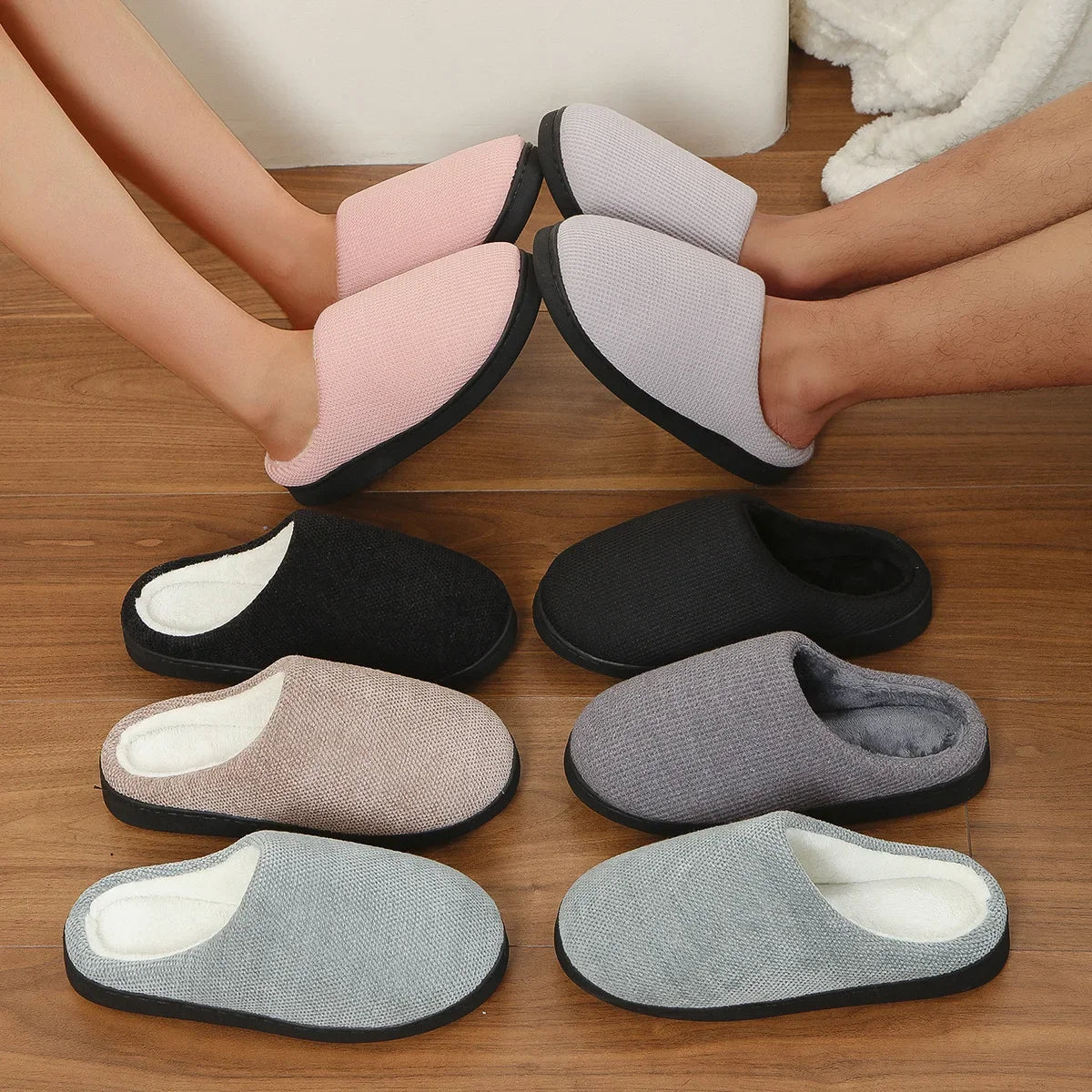 Women's Cozy Soft Sole Home Slippers Couples Winter Warm Indoor Bedroom Slippers Lightweight Anti Slip Plush Cotton Shoes Woman