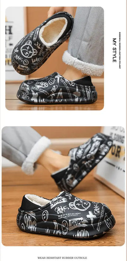 Winter Foot Slippers Men Women Outer Wear Velvet Thickened Warm Home Couple Anti-slip Waterproof Cotton Shoes