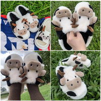 Winter Warm Plush Cow Face Slippers Non-Slip Soft Sole Home Fuzzy Footwear Cute Animal Themed Cozy Slippers Indoor Use Women/Men
