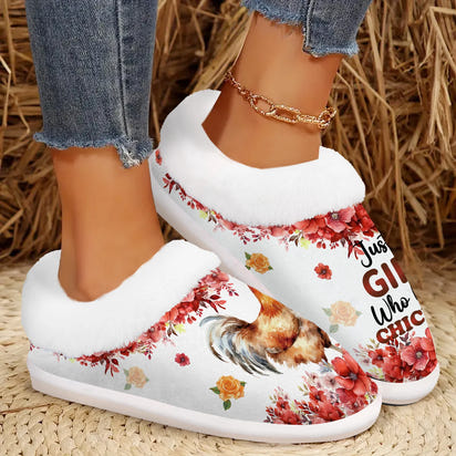 Cozy Chicken Lover Slippers for Women – Soft Fuzzy Indoor/Outdoor House Shoes with Non-Slip Rubber Sole