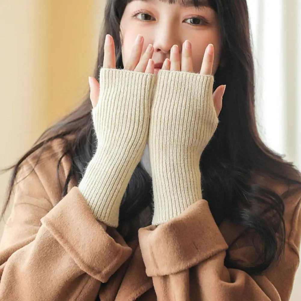Half Finger Gloves for Women Winter Soft Warm Knitting Arm Gloves Soft Warm Half Finger Handschoenen Unisex Mitten Guantes
