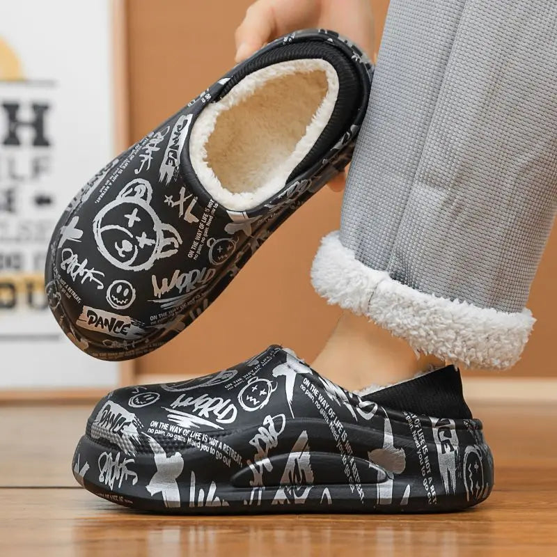 Winter Foot Slippers Men Women Outer Wear Velvet Thickened Warm Home Couple Anti-slip Waterproof Cotton Shoes