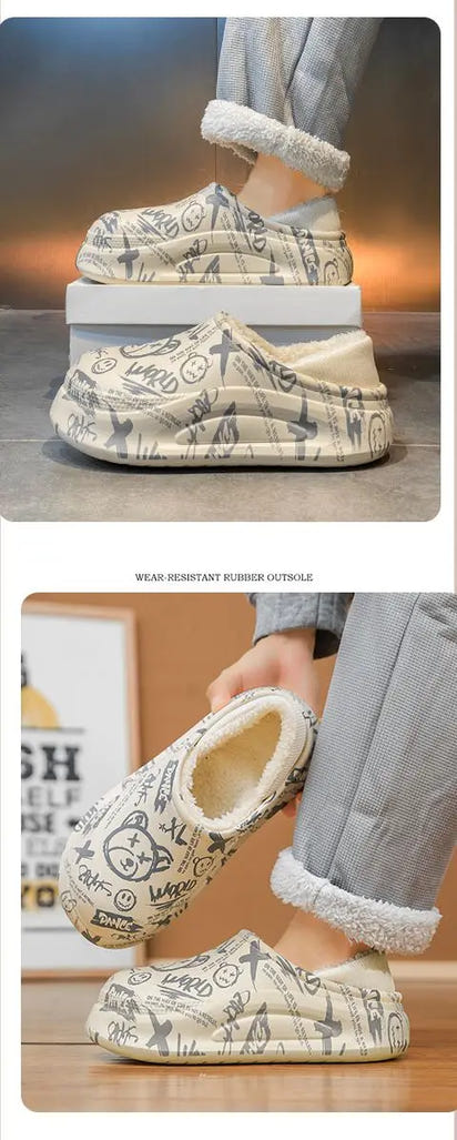 Winter Foot Slippers Men Women Outer Wear Velvet Thickened Warm Home Couple Anti-slip Waterproof Cotton Shoes